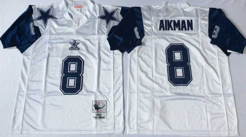 Cowboys 8 Troy Aikman White M&N Throwback Jersey->nfl m&n throwback->NFL Jersey